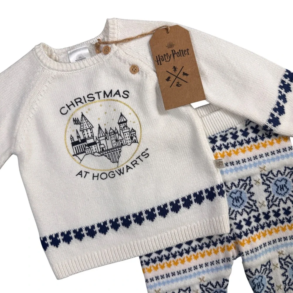 Wizarding World Christmas At Hogwarts Knit Set Unisex Baby 0-3M Cream Fair Isle